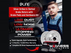 Alfa Romeo Giulia Brake Kit - 2.0L - Front + Rear - R1 Concepts - Ceramic Brake Pads - eLINE Drilled + Slotted Rotors